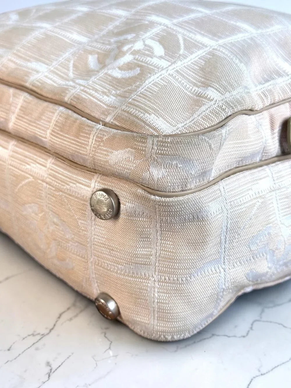 Chanel Vintage Beige Silver CC New Travel Line Bowler Crossbody Satchel with COA